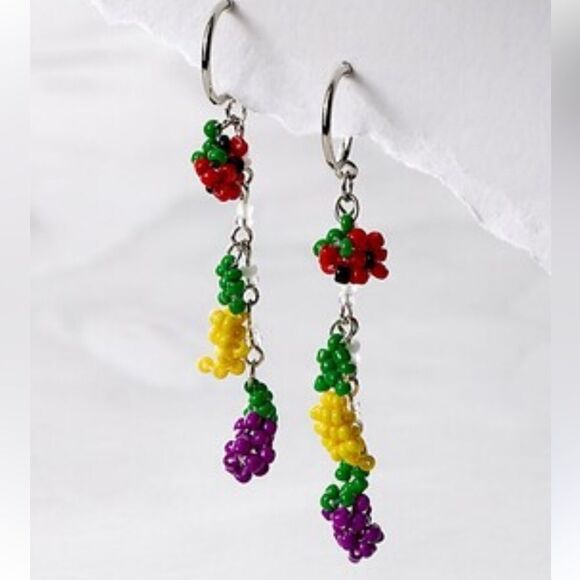 NWT Free People Sweet Treat Fruit Strawberry/Lemon/Grape Beaded Dangle Earrings - Picture 1 of 4